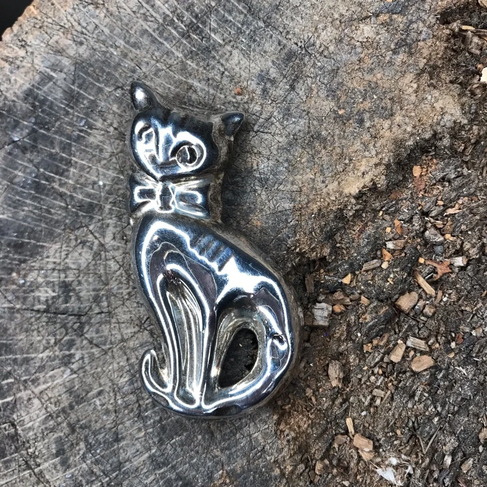 Taxco vintage sterling cat pin Mexican silver - Picture 2 of 8
